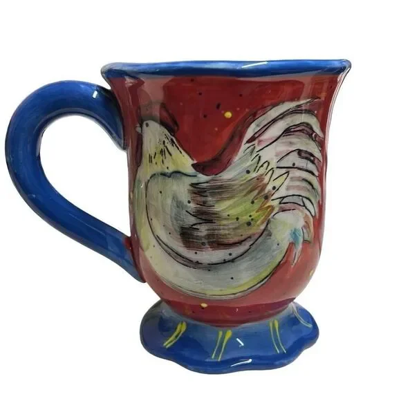 Certified International Susan Winget Rooster Design Footed Coffee Mug - Picture 2 of 5